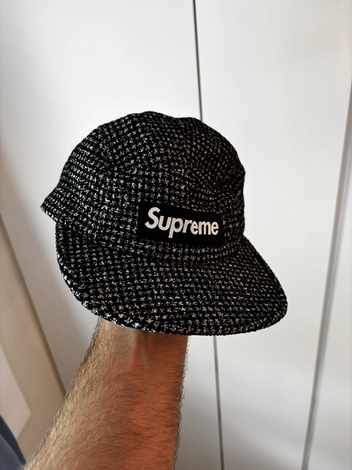Supreme Cap -- Black Men's Boucle Camp Cap - 100% Authentic