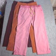 Lot Of 3 NEW Figs Scrub Pants Women's Large Petite L/P - Pink, Orange, Burgundy