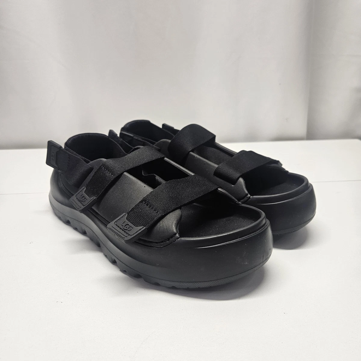 UGG Ashton Slide Black Leather Puffy Platform Slingback Sandals 1124997 Mens 8 UGG Slide Black Sandals for Men for sale | eBay main image 2
