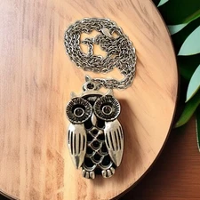 Witchy Owl Pendant Necklace Antique Silver Tone Metal Fairy Whimsigoth Woodland 