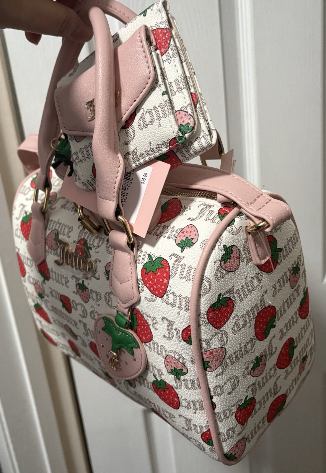 NEW Juicy Couture Pecan White Multi Pink Diamond Freshly Picked Satchel/ Wallet image 3