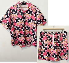 Jogal Set Mens Size XL Pink Hawaiian Flamingo Tropical Print Shirt Shorts Outfit