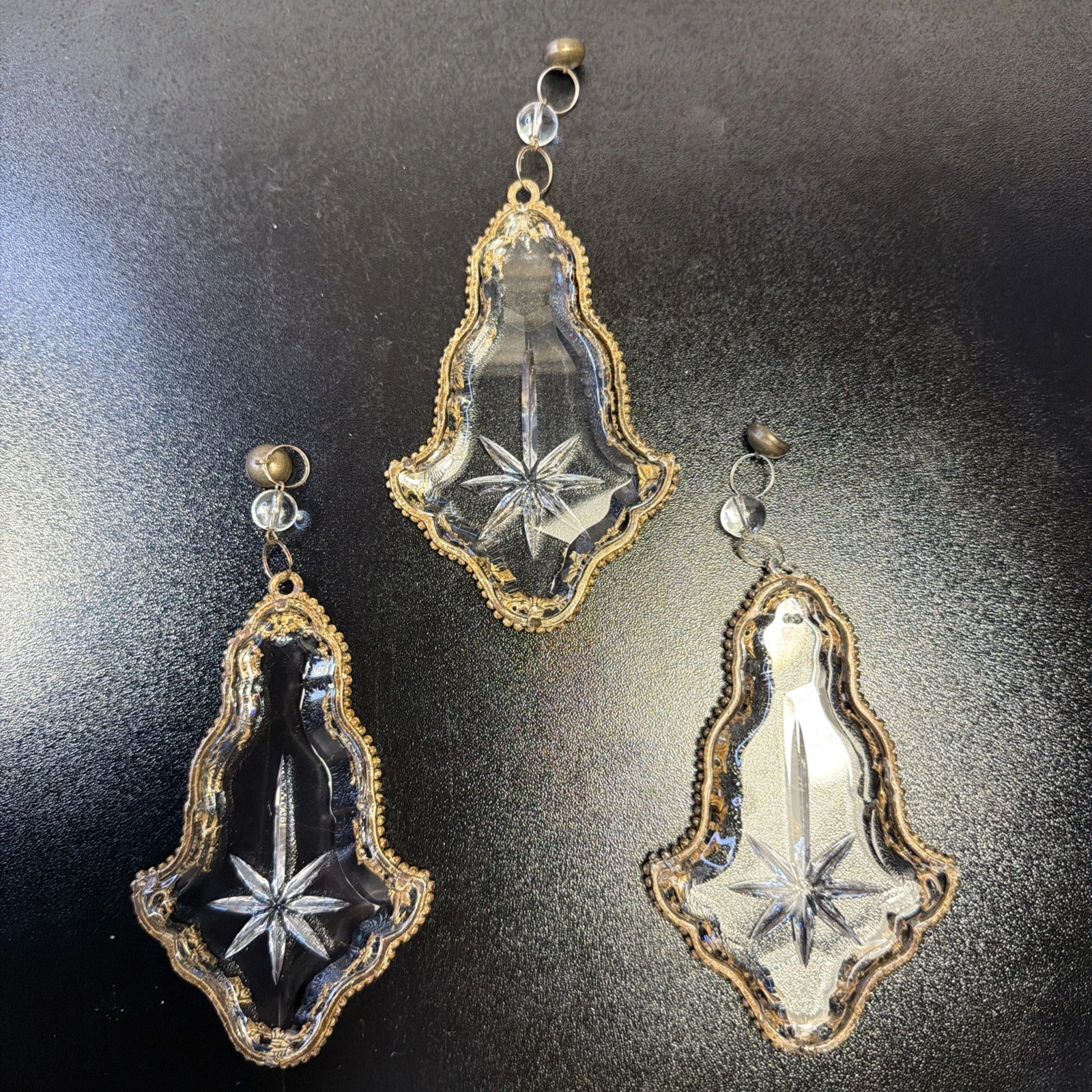 Set of 3 Magnetic Chandelier Crystal Prisms French Pendalogue Gilded Edge Charms