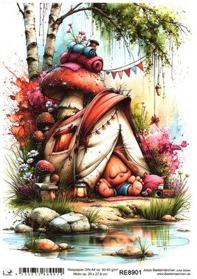 Reispapier DIN A4 Decoupage Camping Urlaub Campen Camper Zelt zelten RE8901