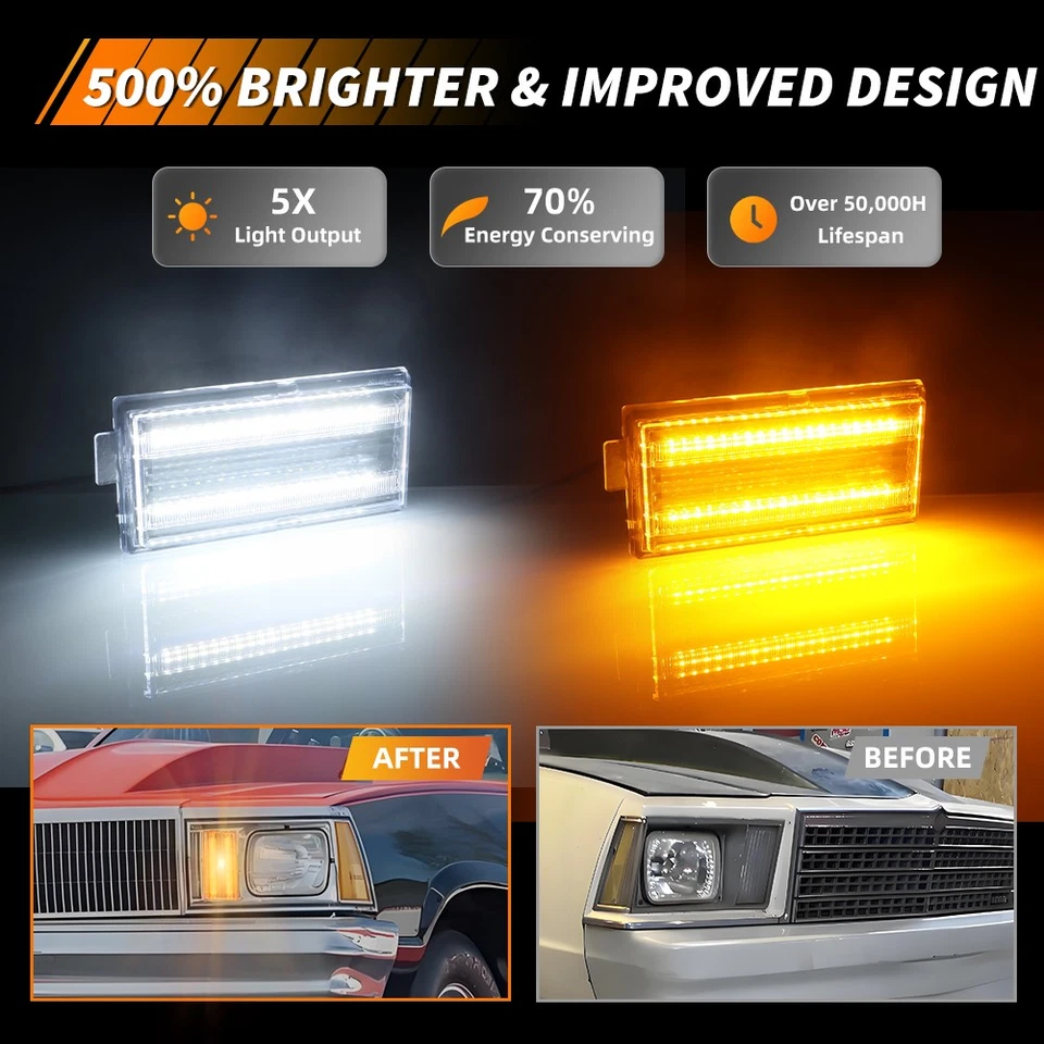 2 прозрачных динамических светодиодных передних дневных указателя поворота для Chevy El Camino 1978-1979 годов выпуска - Изображение 2 из 4