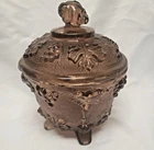 Vintage Jeanette Glass Footed Candy Dish Amberina Harvest Grape Pattern