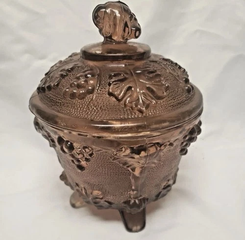 Vintage Jeanette Glass Footed Candy Dish Amberina Harvest Grape Pattern