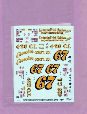 POWERSLIDE DECALS  1/25 #67 BUDDY ARRINGTON CHARGER- ROAD RUNNER NASCAR DECAL