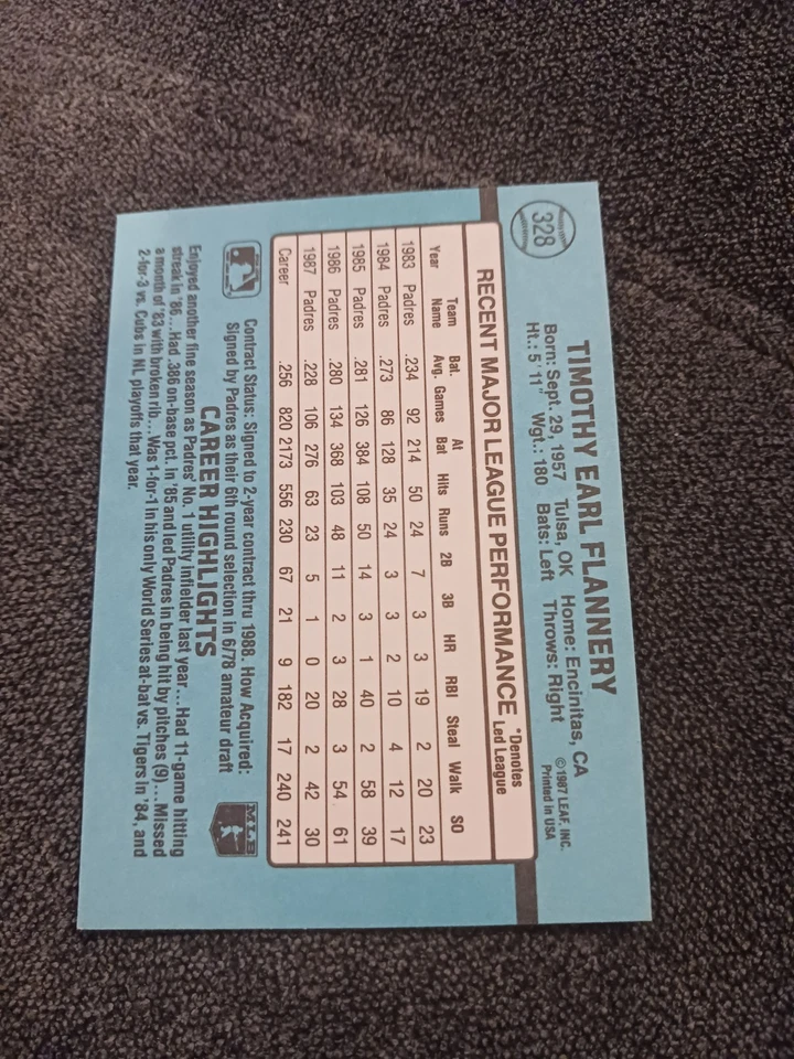 1988 Donruss - Tim Flannery #328 - Padres - ungraded - Image 2 of 2