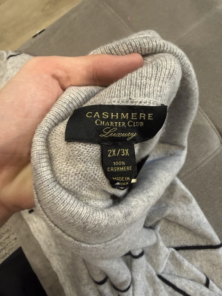 Poncho chal Charter Club para mujer talla 2x/3x cuello alto 100 % cachemir a rayas Foto 3 de 4