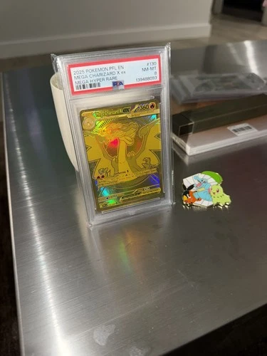 Pokemon 2025 Mega Charizard X ex 130/094 Gold Hyper Rare Phantasmal Flames PSA 8