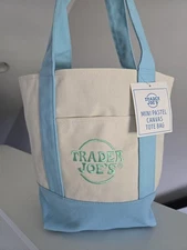 Trader Joe's Mini Pastel Canvas Tote Bag in  Blue NWT