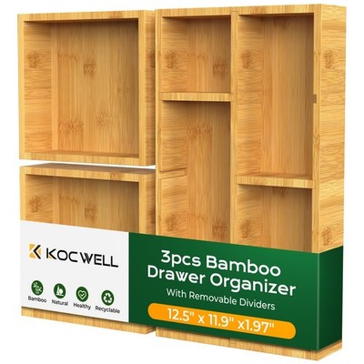 Bamboo Desk Drawer Organizer with Removable Dividers,Multi-Use Office Drawer ...