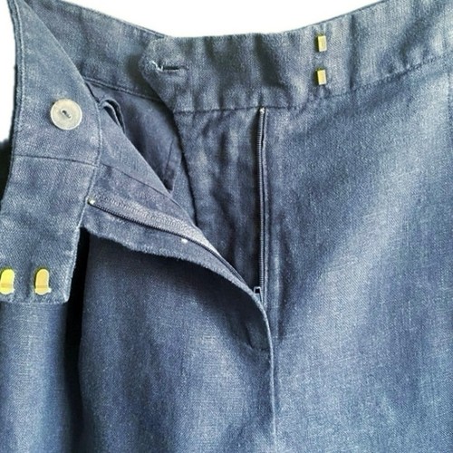 MICHAEL KORS 100% Linen High Rise Pleated Shorts SZ 10 Navy Nautical Boho Beachy - Picture 4 of 6
