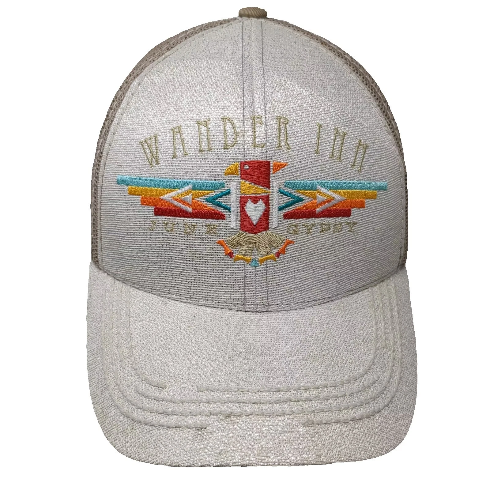 Junk Gypsy Wander Inn White Baseball Cap Hat OS Adjustable Mesh Glitter Shimmer
