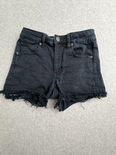 American Eagle Womens Black Denim Shorts Size 6 Distressed Frayed Hem NEXT Level