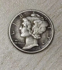 1916 D Mercury Dime Low production in the first year As shown in the figure