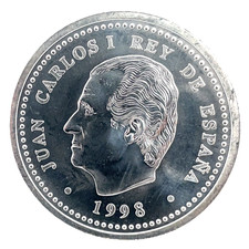 1998 SPAIN JUAN CARLOS I Philip II & Escorial Silver 2000 Pesetas Coin KM 987