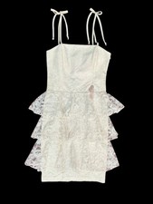 Vintage Cachet by Bari Protas Lace Tiered Mini Dress NWT Ivory Size 13/14 Tie Sh