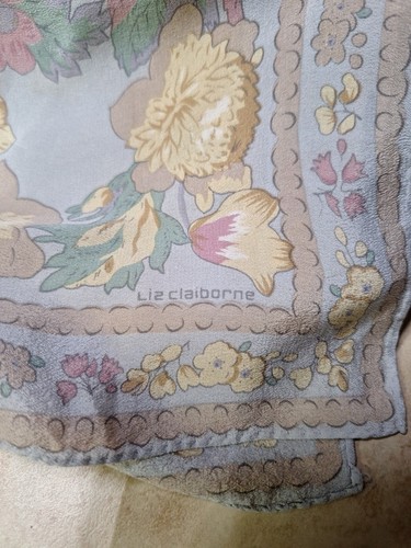 Vintage Liz Claiborne Silk Scarf Pastel Floral Print 1980s Style 30" Square  - Picture 6 of 6