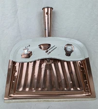 Vintage Copper Metal Dust Pan Boho Cottage Coffee Grinder, Clock and Bowl