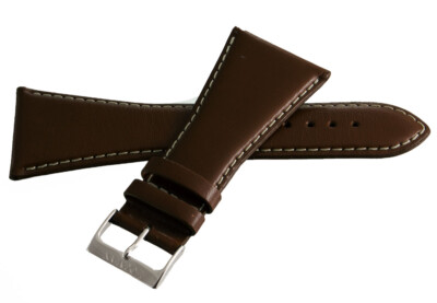 LOCMAN 36mm Brown Leather Silver Buckle Watch Band Strap 
