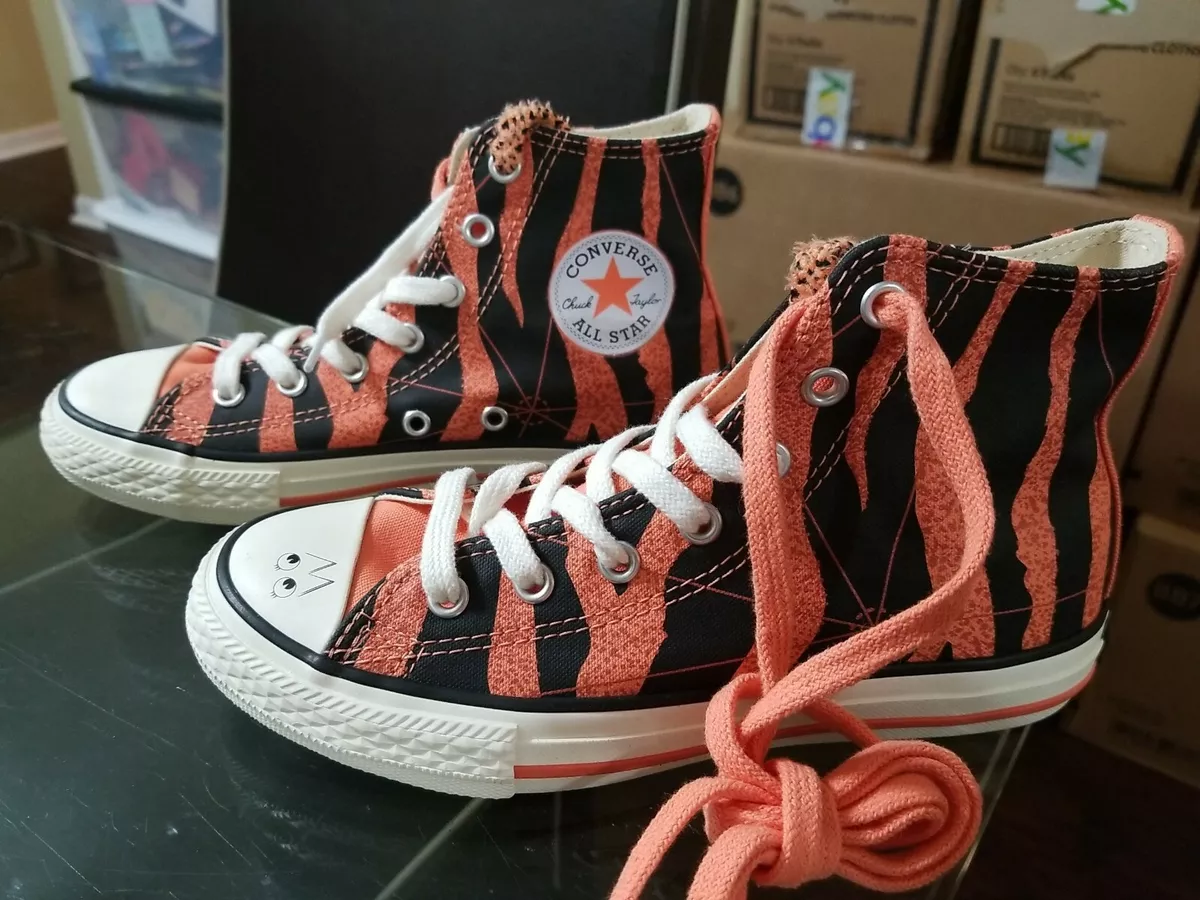 CONVERSE Dr Woo Youth Size 2 Orange Print Hi top Sneakers Shoes