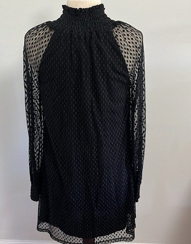 Revolve Ella Moss Black Nikkita Smocked Long Sleeve Shift Dress SZ S - Picture 5 of 8