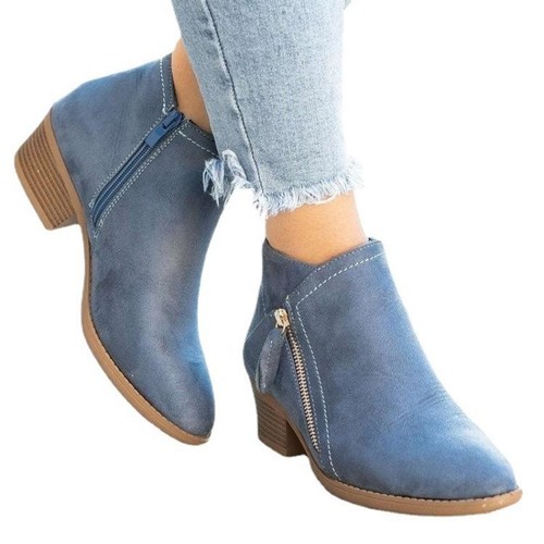 Women's Flat Suede Ankle Boots with Side Zipper Tassel Design Casual Low Tube - Picture 10 of 16
