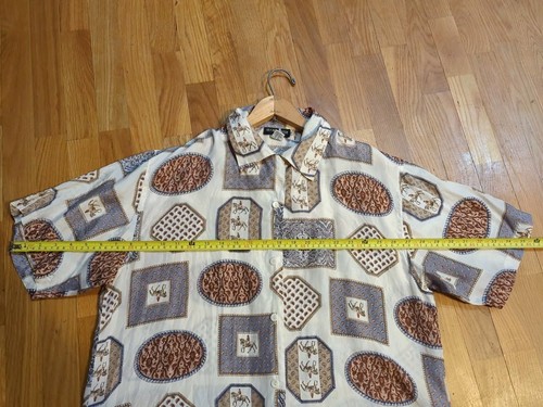 💯 Silk Ncounter Vintage Button Up Top Short Sleeve Sz M White Jockey On Horse - Picture 10 of 11
