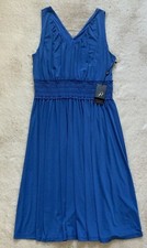 NWT Adrianna Papell Womens M Nouveau Slinky Dress Blue Midi Swing Fit & Flare