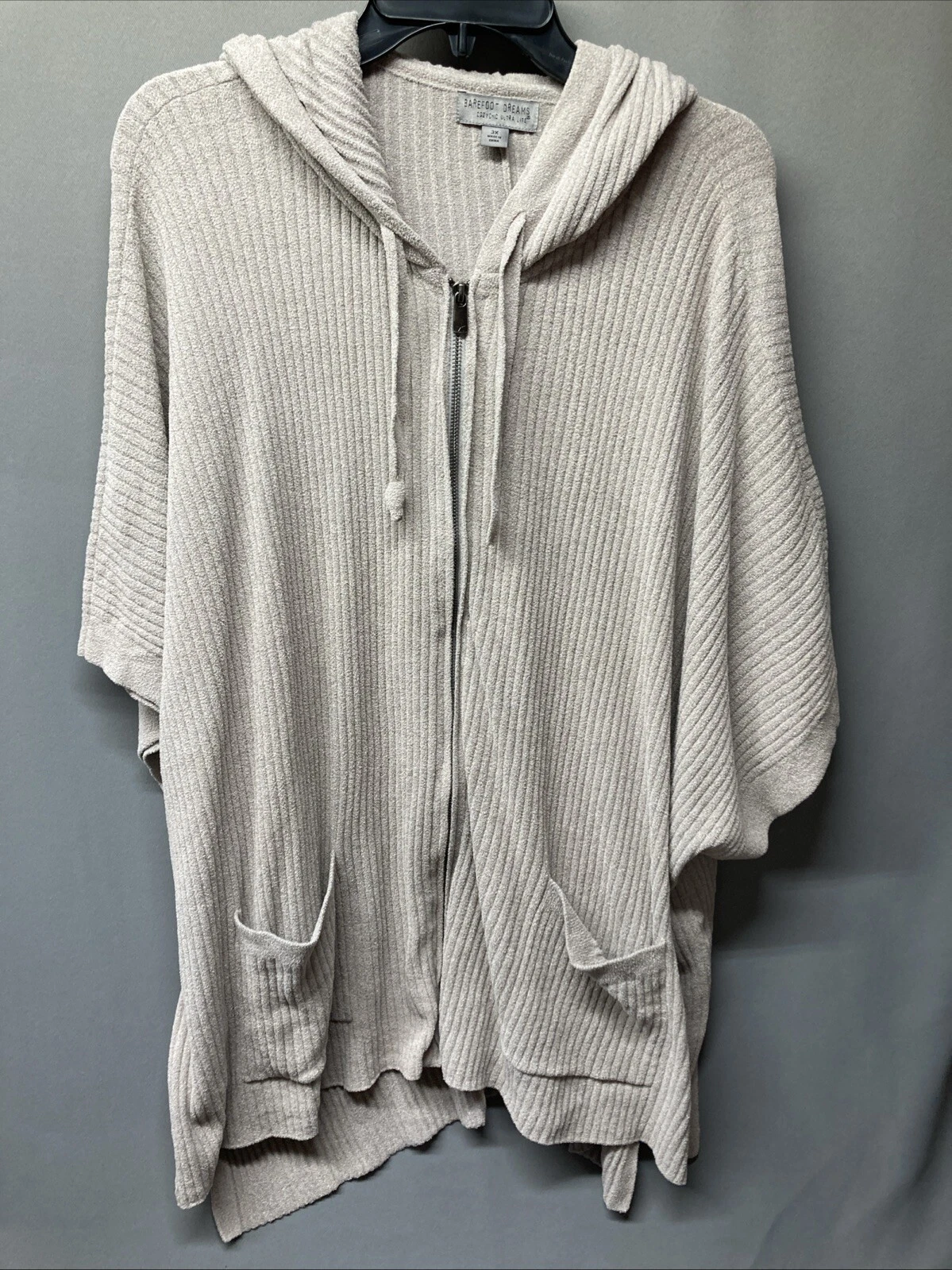 Barefoot Dreams Cozychic Ultra Lite Ribbed Zip Poncho Sand Dune Size 3X A452256