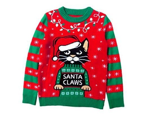 Funny Cat Ugly Christmas Sweater Santa Claws Youth Kids Medium Multicolor