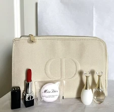 5PC DIOR Jadore/Jadore Parfum D'eau/Miss Dior Bath Bomb/Rouge Dior 999 & Pouch