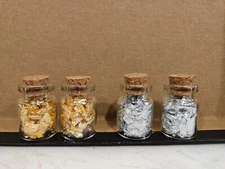 4 medium 1"  Vials Filled Full of BIG Gold Leaf Flakes, Silver Flake