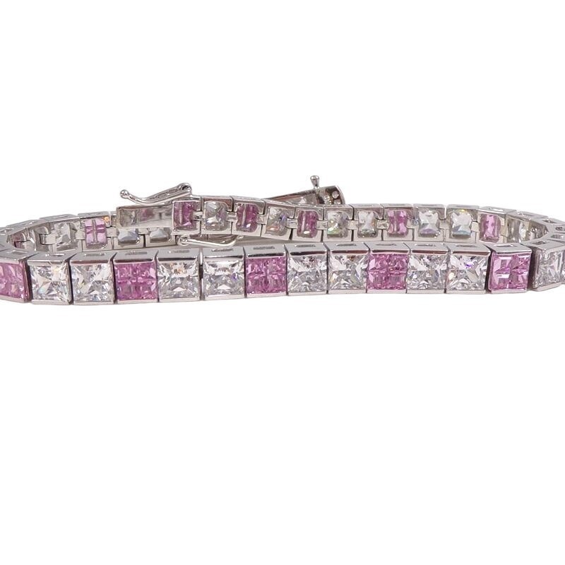 Sterling Silver Clear Pink Ice CZ Tennis Bracelet 8 display picture 1