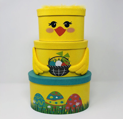 Easter Nesting Boxes Decor Chick Eggs Stacking Storage Glitter Set of 3