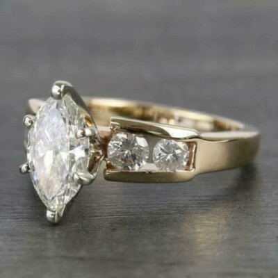 2Ct Marquise Lab-Created Diamond Engagement Ring 14k Yellow Gold Plated Silver