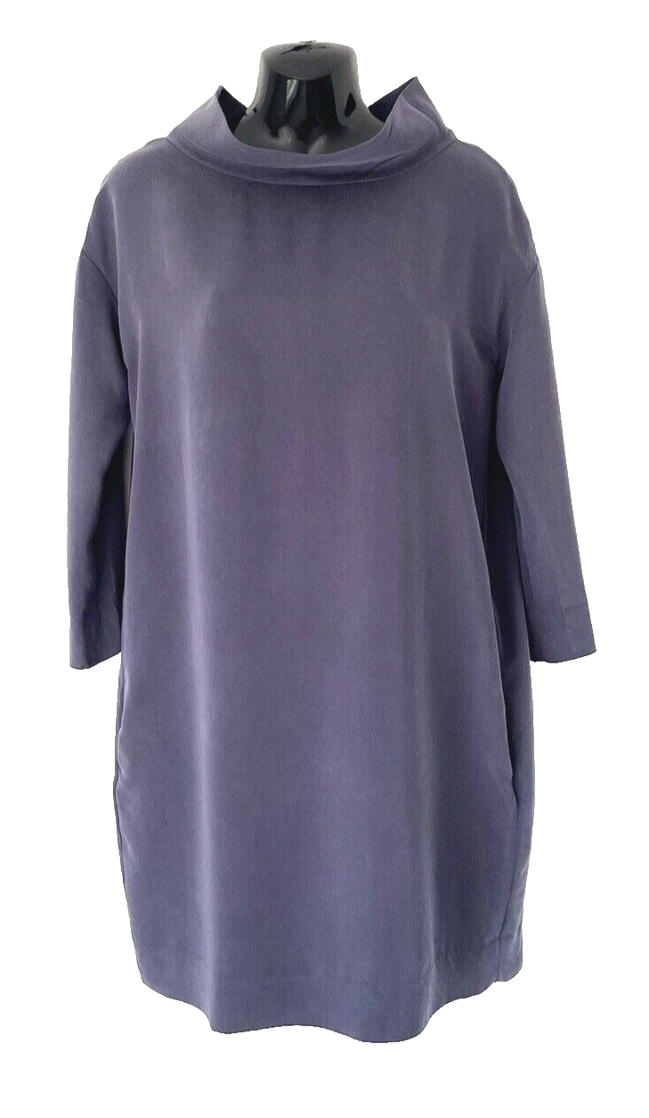 COS STEEL STAND UP COLLAR BLUE SHIFT DRESS SIZE EUR 34 UK 8 WITH SIDE POCKETS