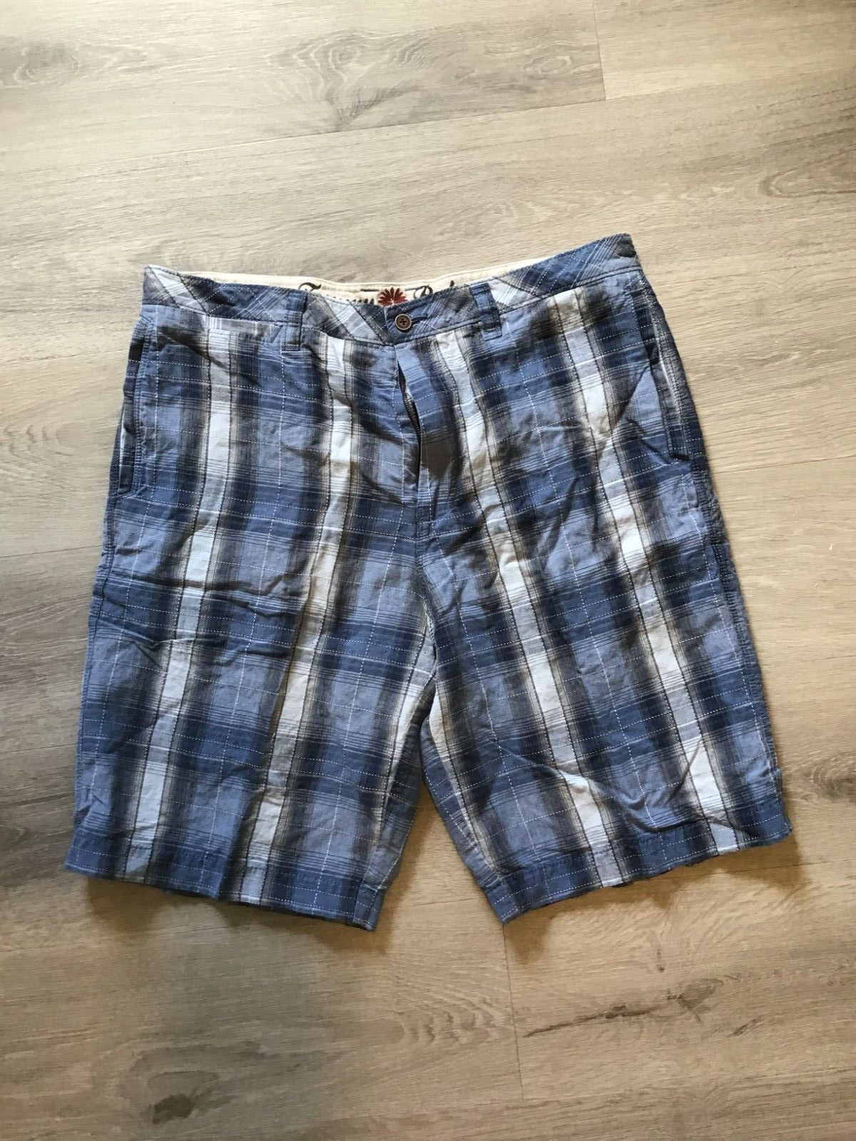 Tommy Bahama Shorts Men 36 Chino Blue Plaid Linen Tencel - 10