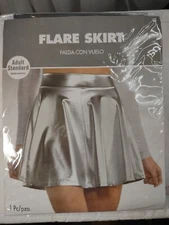 NWT NOVELTY AMSCAN INC. MATALLIC SILVER FLARERD  SKIRT STANDARD ADULT FITS 2--12