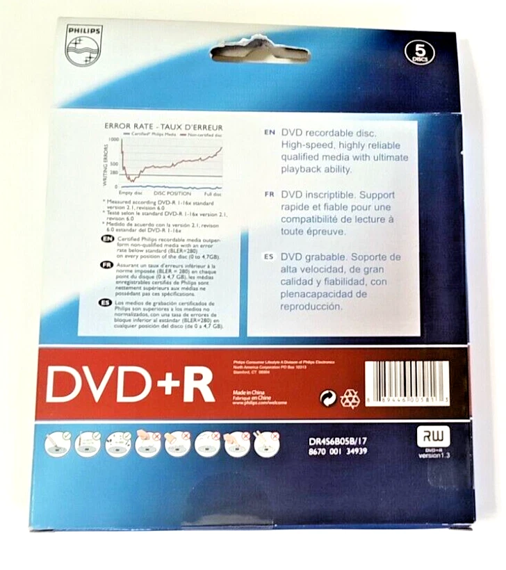DVD+R - 5 PACK (4.7 GB 120 Min) 16x Philips Blank/Recordable (New) Fast Ship - Imagem 2 de 3