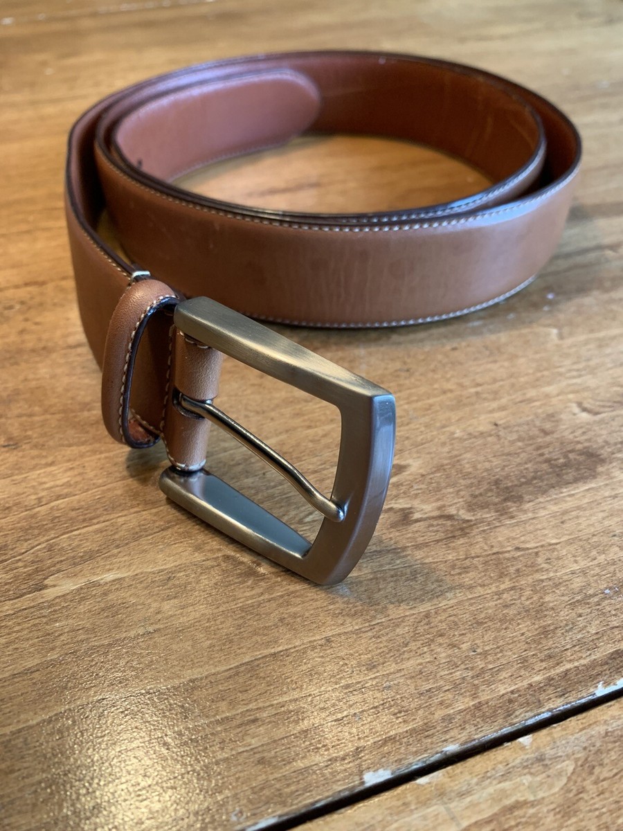 Brooks Brothers Tan Leather Dress Belt Beige Stitching 43” X  display picture 2