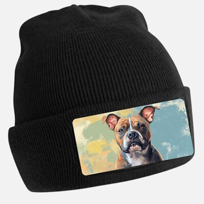 Black Cool Bully Dog Print Beanie Hat - Unisex Cap, Cotton