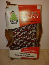 Vtg DECOR NOEL Superior Garland Red White Gold 1.75" x 15 Ft Made in the USA