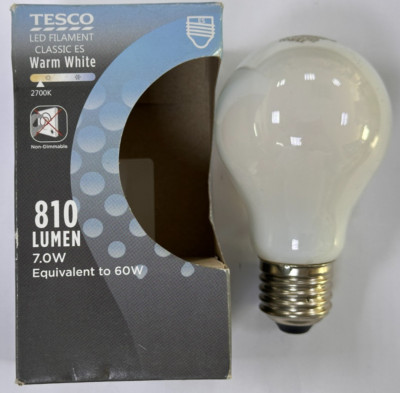 1x 7W (=60W) LED Classic GLS A60 Light Bulbs, ES, E27, Edison Screw, 2700K Lamps
