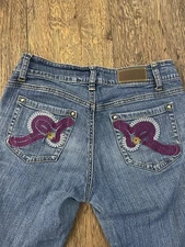 Women’s Roca Wear Embellished Denim Blue Jeans Size 3 Embroider pocket