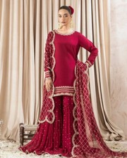 Traditional Faux Georgette Sharara Set with Sequin Detailing and Four-Side Lace