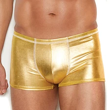 Men's Boxer Brief Metallic Gold Underwear Shorts Hot Pants Mini Lamé Lame 82193