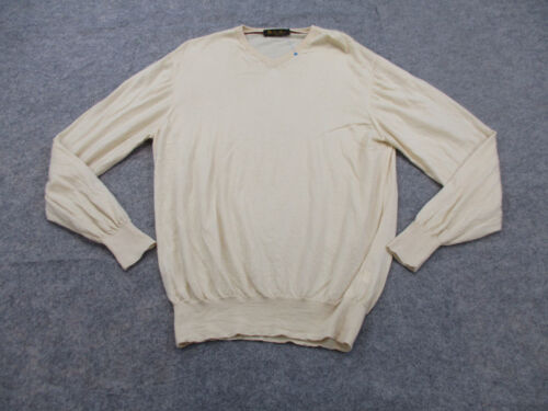 Loro Piana Sweater Mens 56 Yellow V Neck 100% Cashmere Made In Italy Pullover - Afbeelding 1 van 9